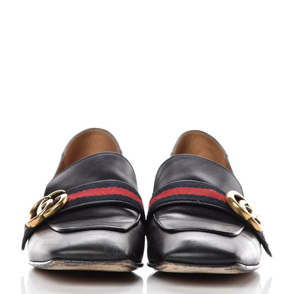 Gucci Betis Glamour Calfskin Web Pearl Embellished Peyton 35mm Loafer Pumps 39 Black 2 of 18