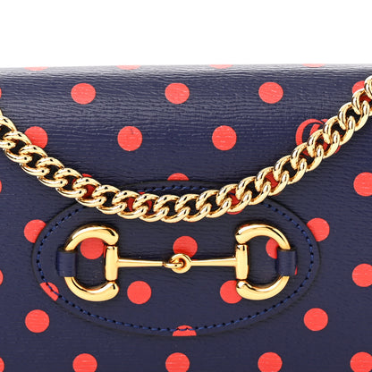Gucci Shangai Calfskin Polka Dot Horsebit 1955 Wallet On Chain Blue Orange Sailor Blue 7 of 10