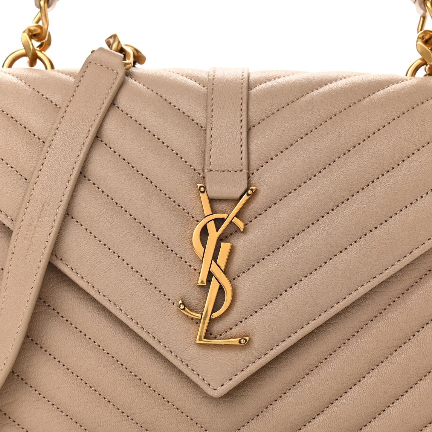 Sheepskin Matelasse Chevron Monogram Medium College Bag Dark Beige