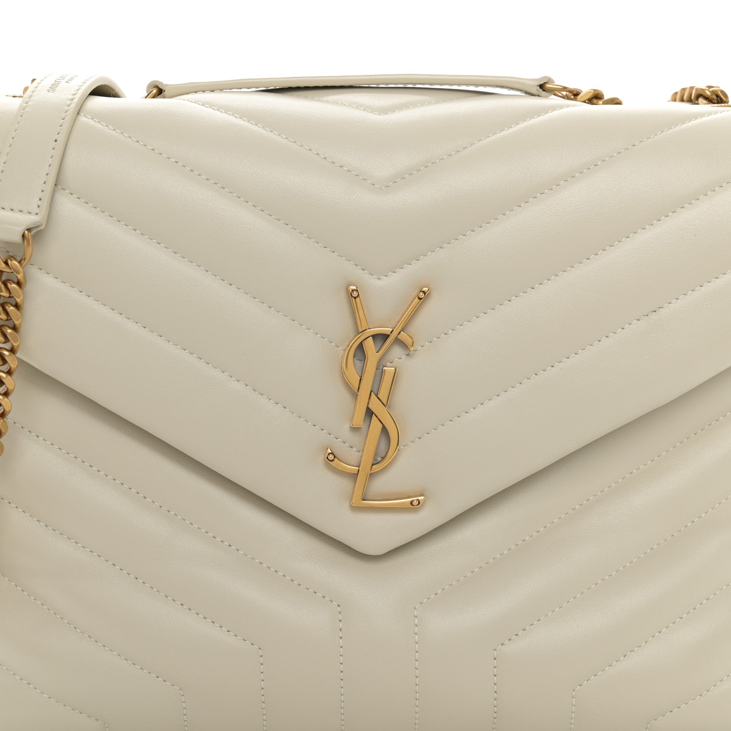Saint Laurent Calfskin Y Quilted Monogram Medium Loulou Chain Satchel Crema Soft 7 of 11