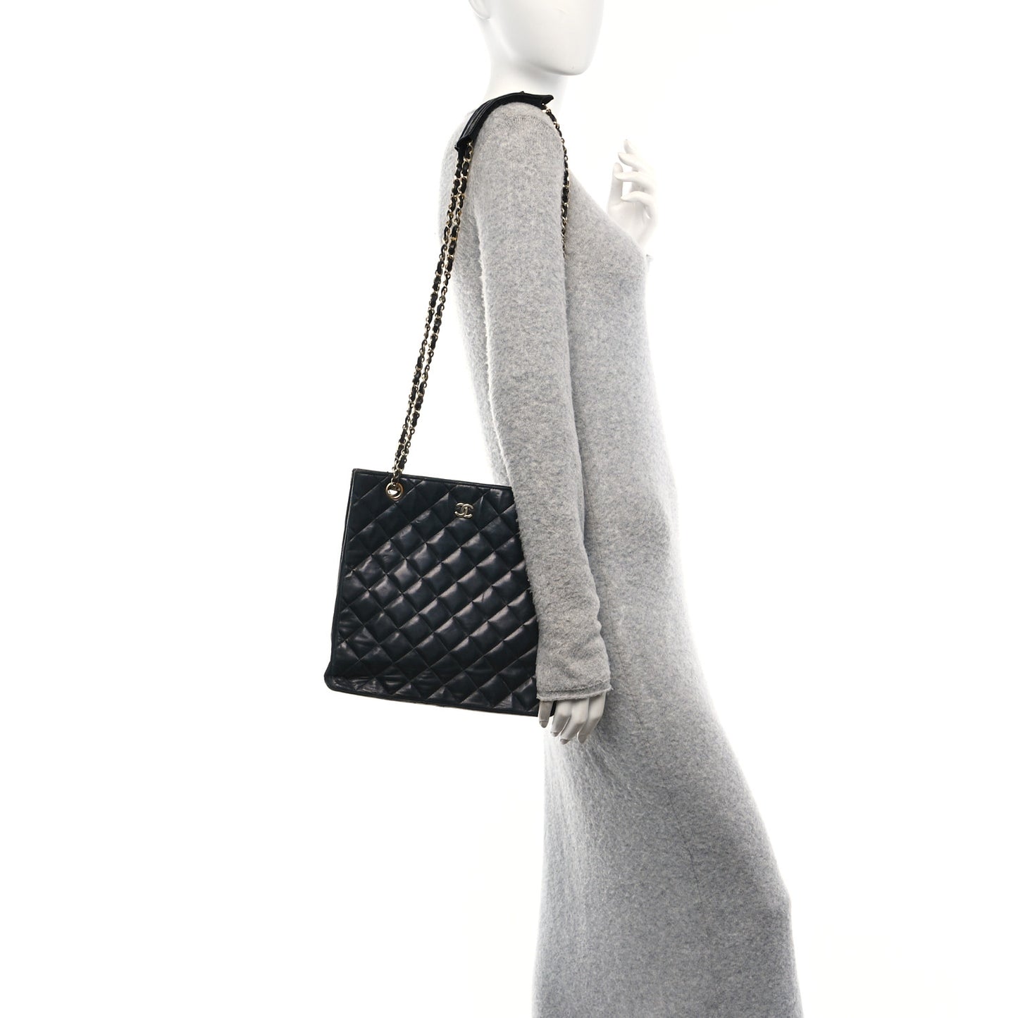 Lambskin Quilted Shopping Tote Black