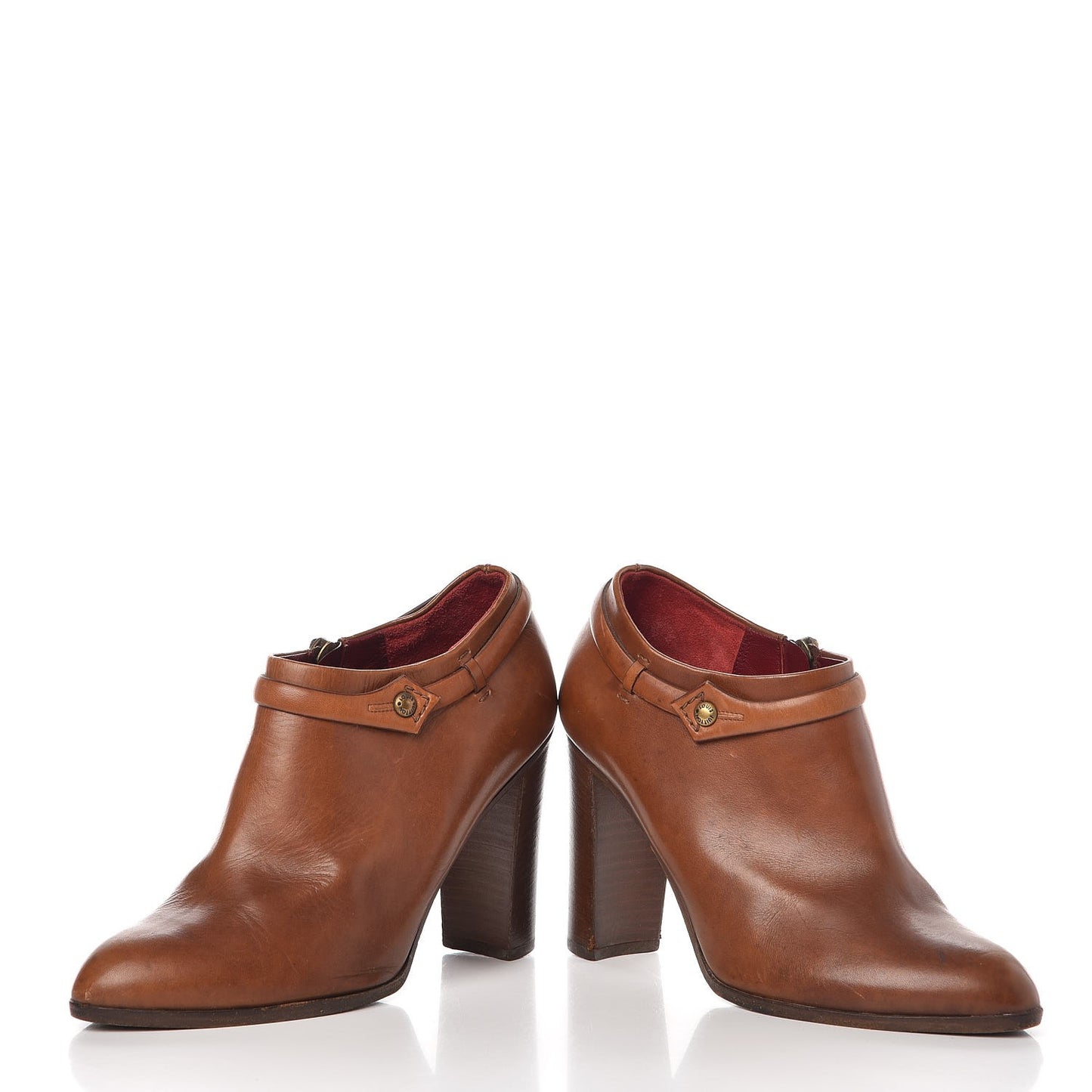 Calfskin Zipper Low Boots 37 Brown