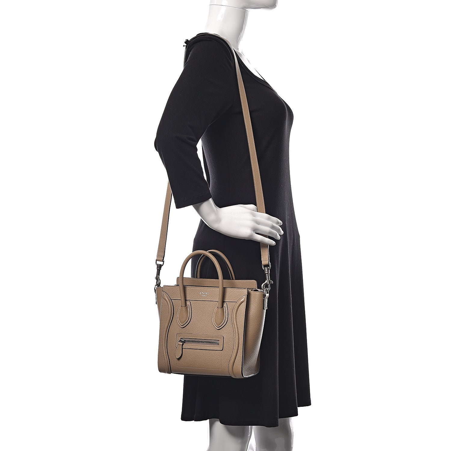 Celine Drummed Calfskin Nano Luggage Dune 2 of 10
