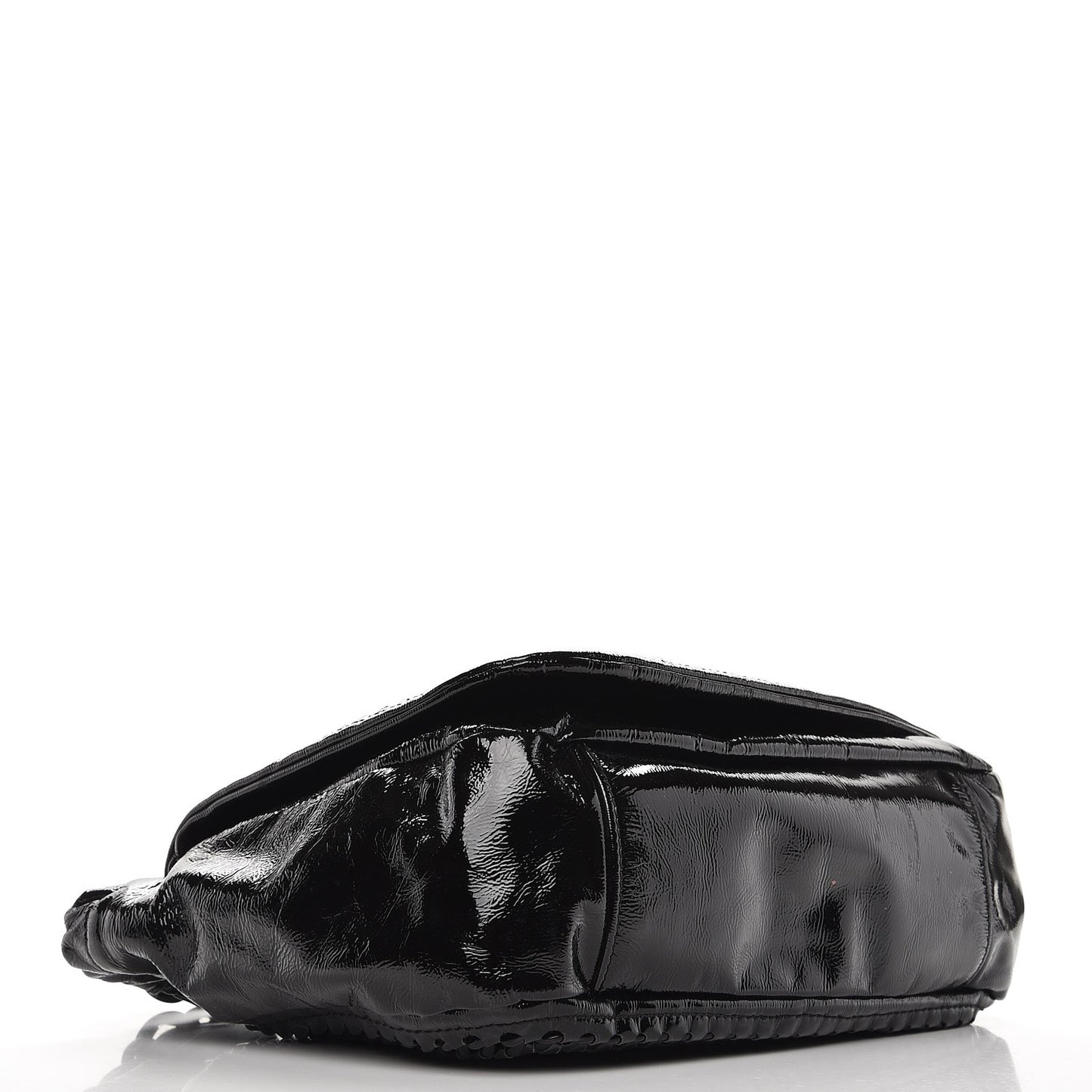Crinkled Patent Modern Chain Flap Black