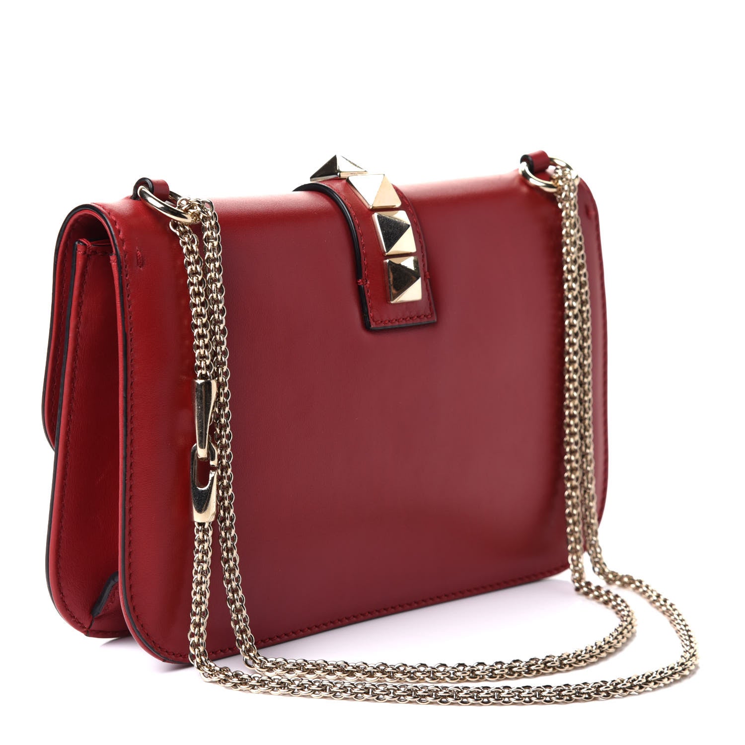 Valentino Garavani Vitello Medium Glam Lock Rockstud Flap Rubino 4 of 12
