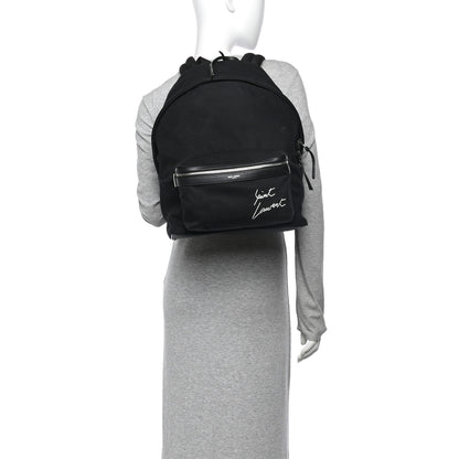 Saint Laurent Canvas Signature Embroidered City Backpack Black 2 of 10