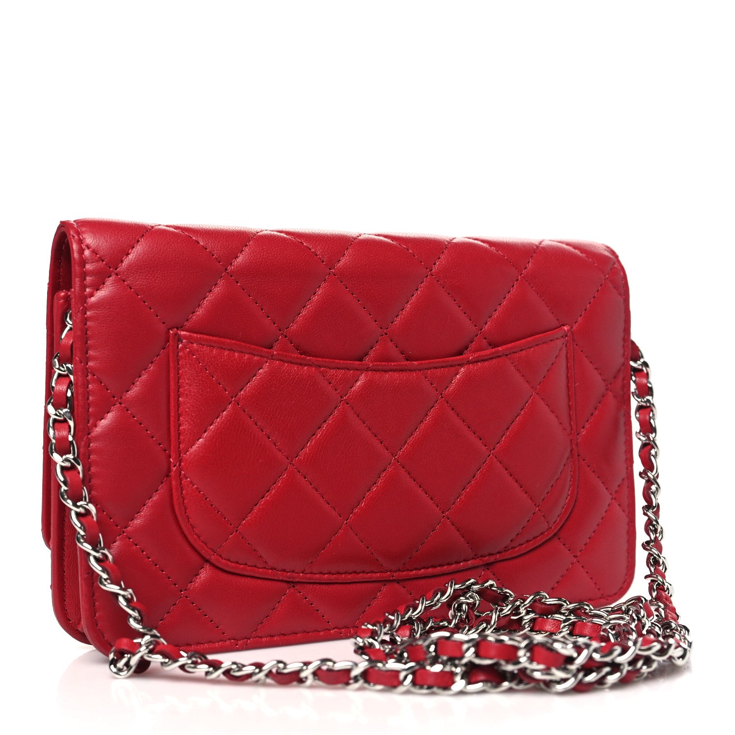 Chanel Lambskin Quilted Wallet On Chain WOC Red 3 of 11