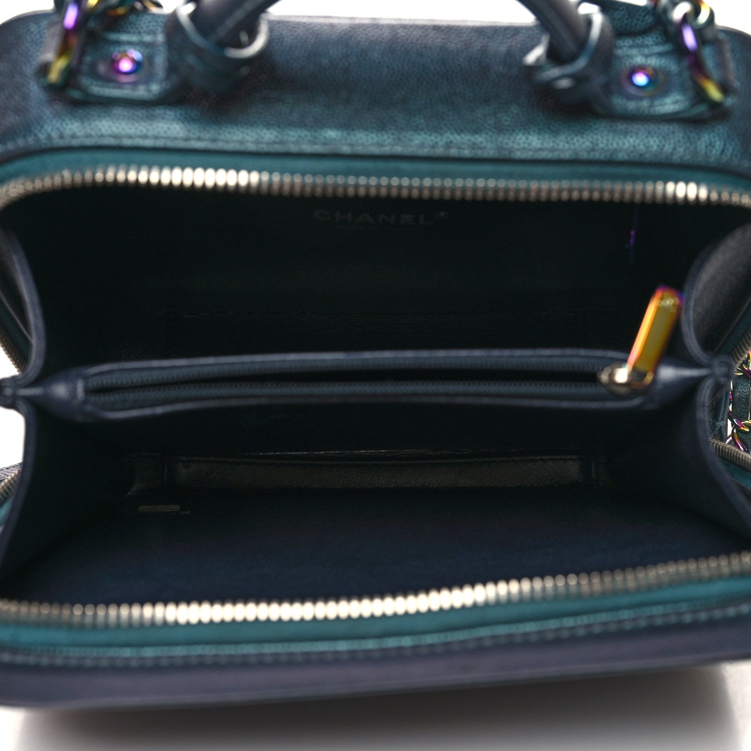 Chanel Iridescent Caviar Quilted Medium CC Filigree Vanity Case Dark Turquoise 5 of 11