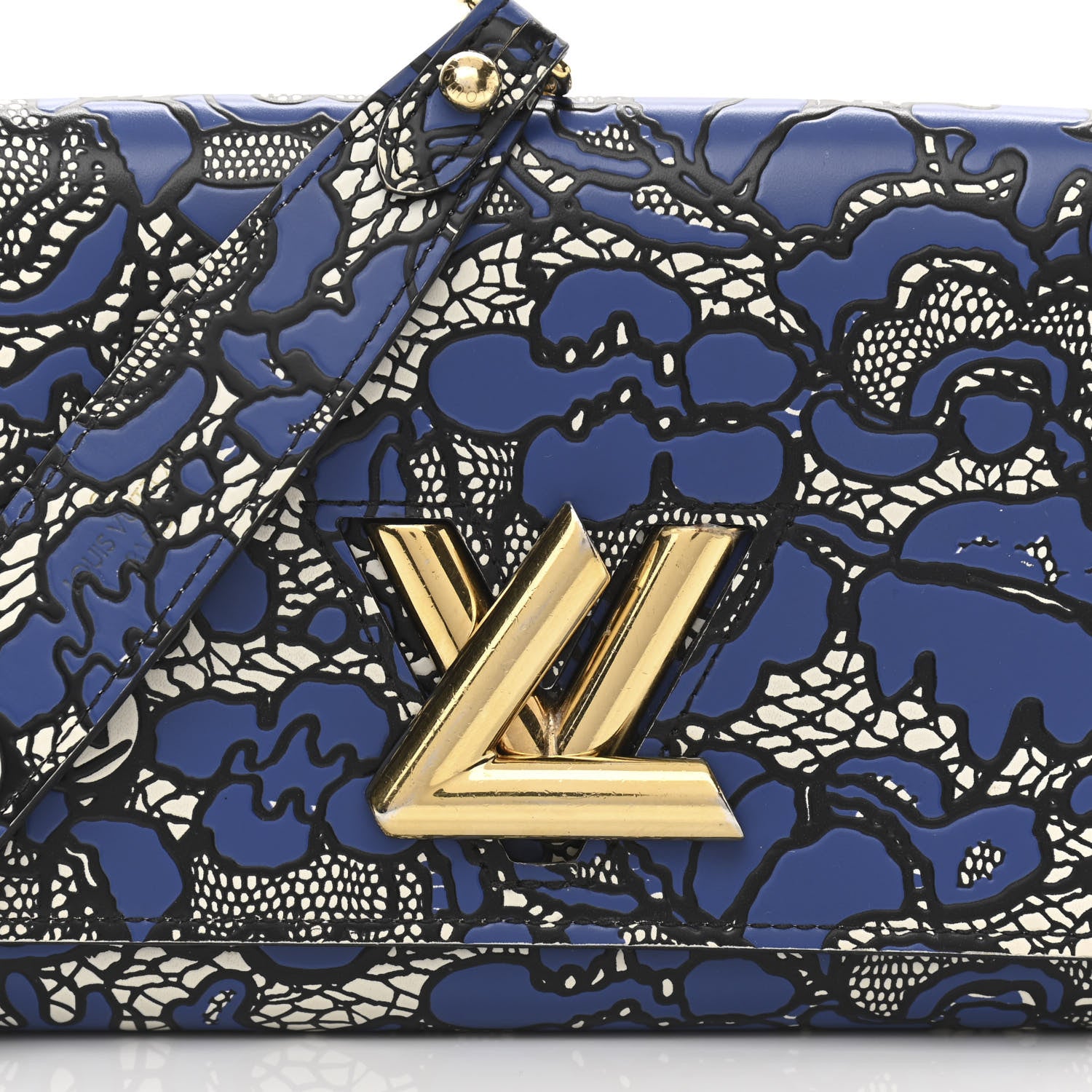 Louis Vuitton Calfskin Lace Flower Inlay Twist Chain Wallet Navy Black 7 of 9