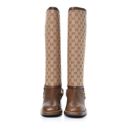 Gucci GG Monogram Calfskin Lola Tall Boots 38 Beige Ruggine Cuir 2 of 7