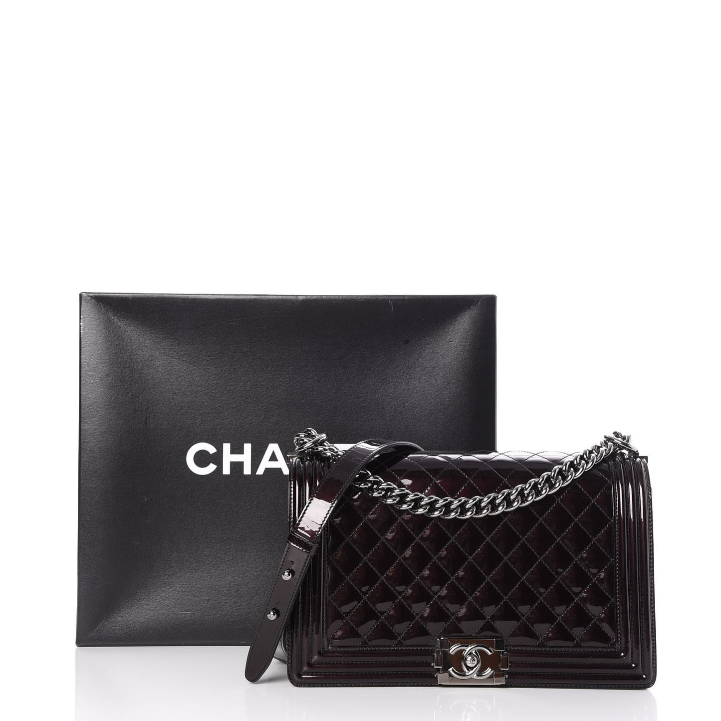 Metallic Patent Quilted New Medium Boy Flap Black