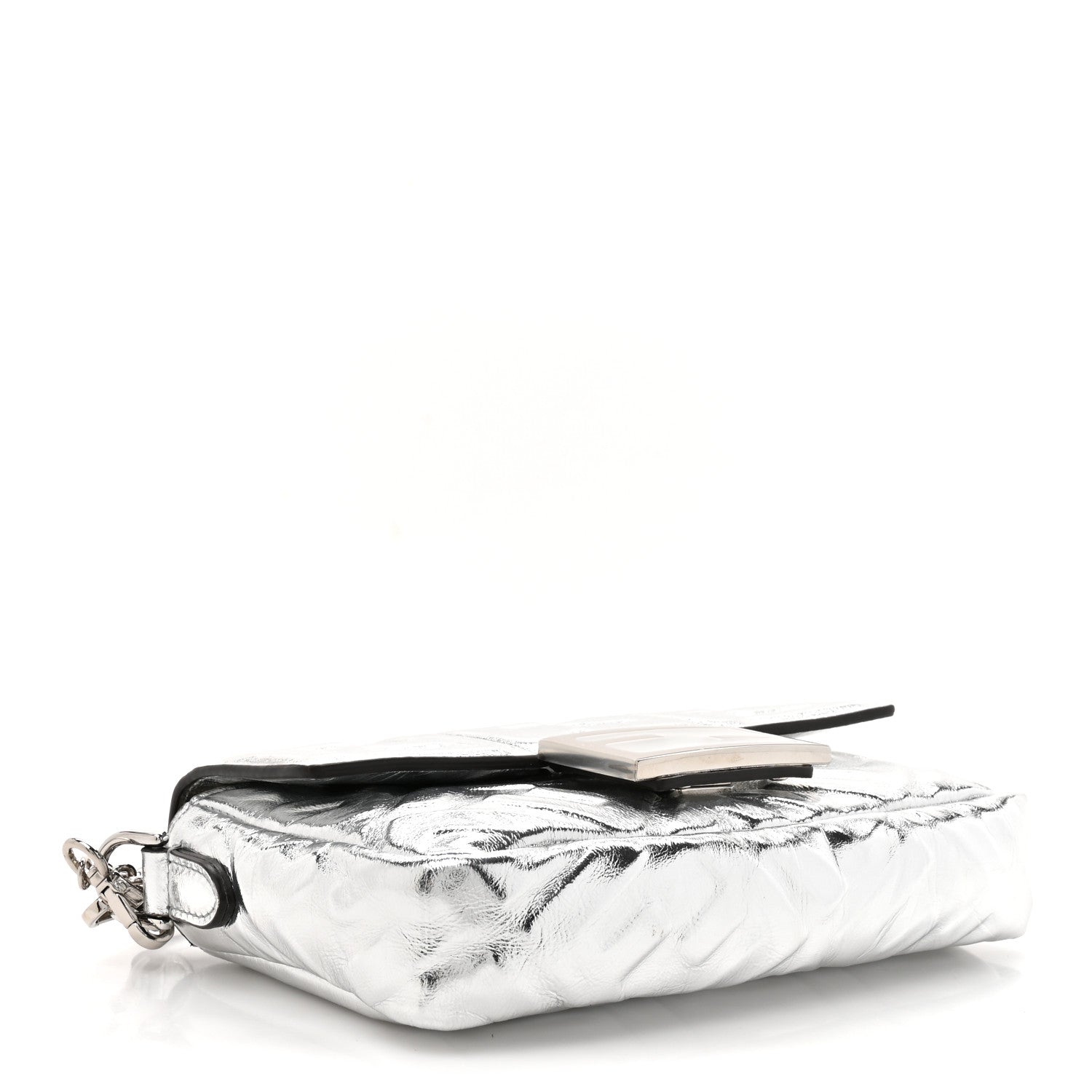 Fendi Vitello Catalan Mirror FF 1974 Embossed Mini Baguette Argento 4 of 10