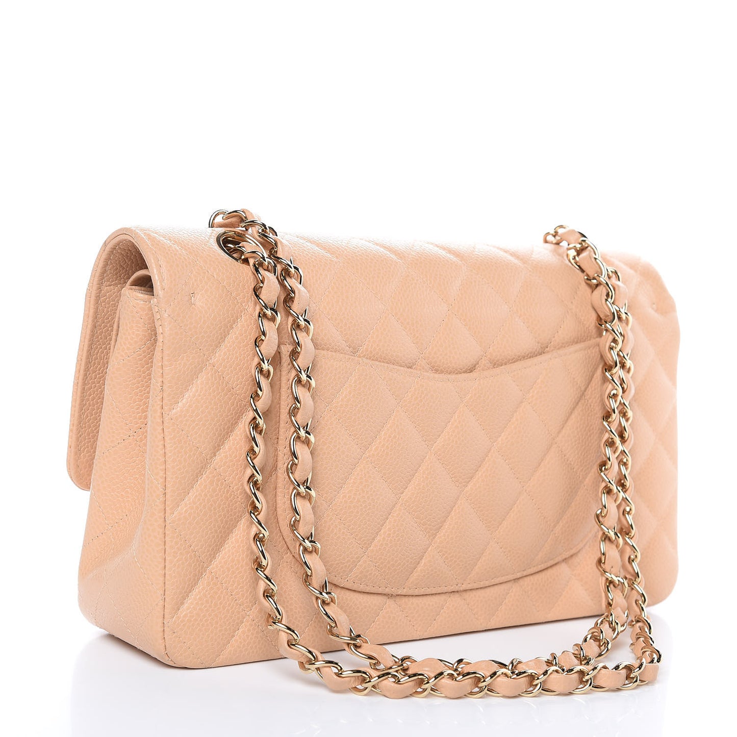 Caviar Quilted Medium Double Flap Beige