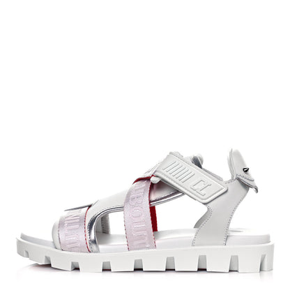 Christian Louboutin Calfskin Velcrissimo Flat Sandals 37.5 Blanco Silver 1 of 8