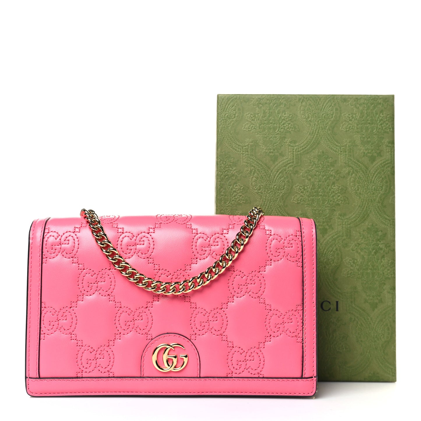 Calfskin GG Matelasse Chain Wallet Rhodamine Pink
