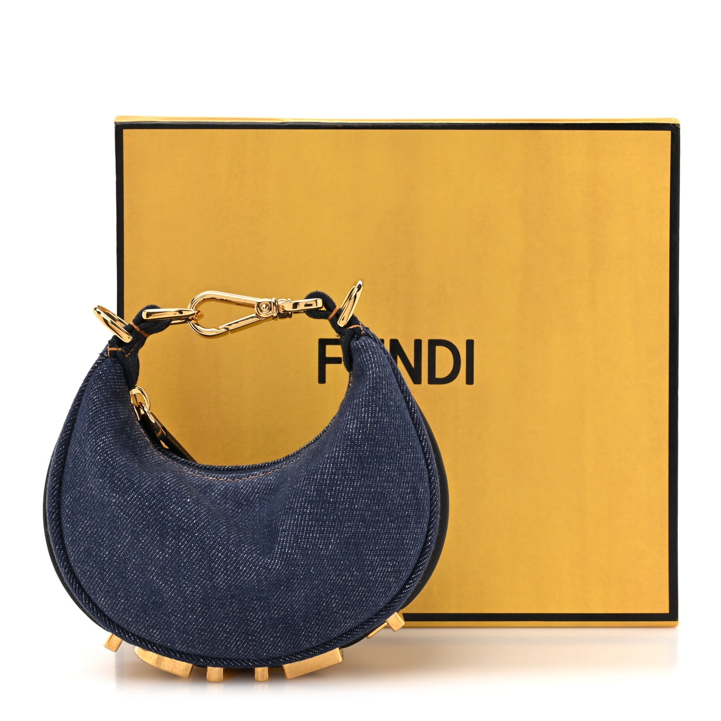 Denim Shiny Nappa Nano Fendigraphy Hobo Charm Blue Moro