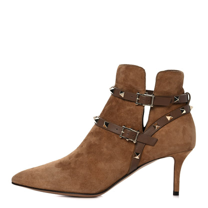 Valentino Garavani Suede Rockstud Double Buckle 65mm Ankle Boots 39 Nocciola 1 of 12