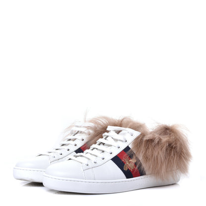Gucci Calfskin Wool Web Bee Embroidered Womens Ace Sneakers 36.5 White 2 of 9