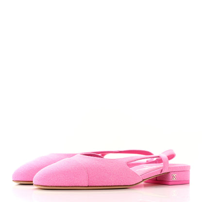 Chanel Denim Cap Toe CC Slingback Flat 37 Neon Pink 3 of 11