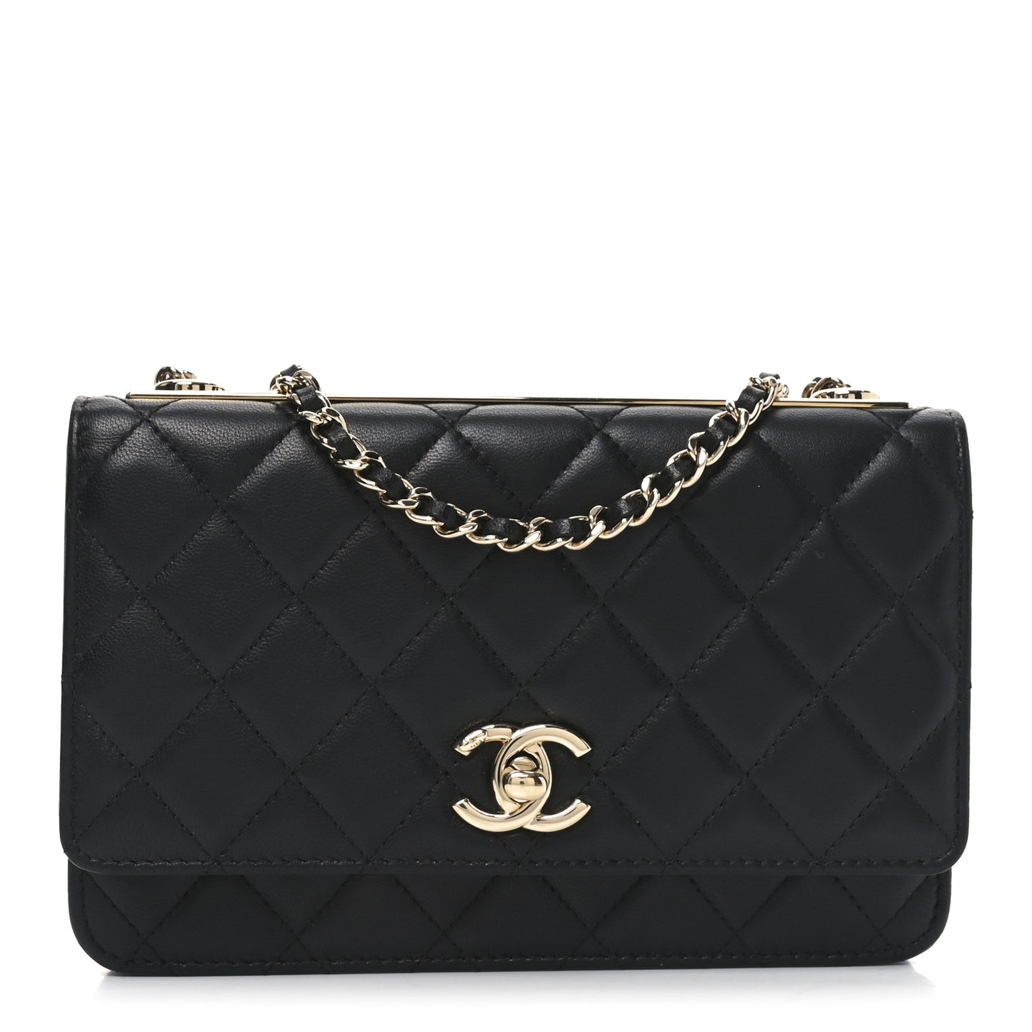 Lambskin Quilted Trendy CC Wallet On Chain WOC Black