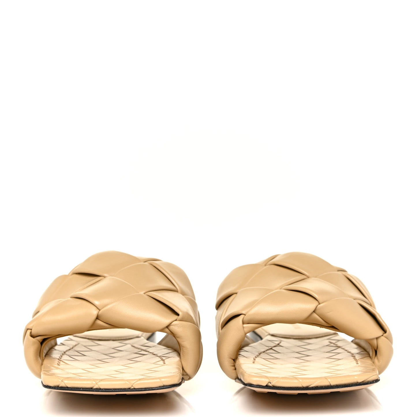 Nappa Maxi Intrecciato Lido Flat Sandals 38 Cane Sugar