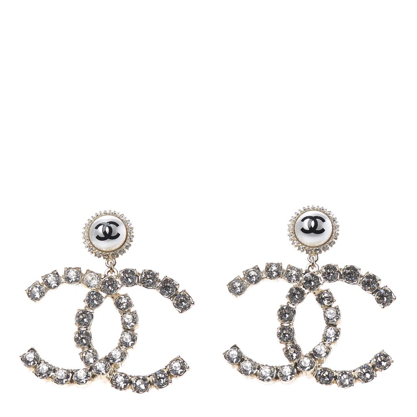 Crystal Pearl Large CC Drop Earrings Light Gold