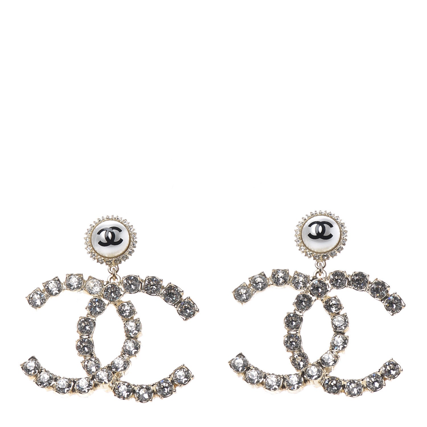 Chanel Crystal Pearl Large CC Drop Earrings Light Gold 1 of 4