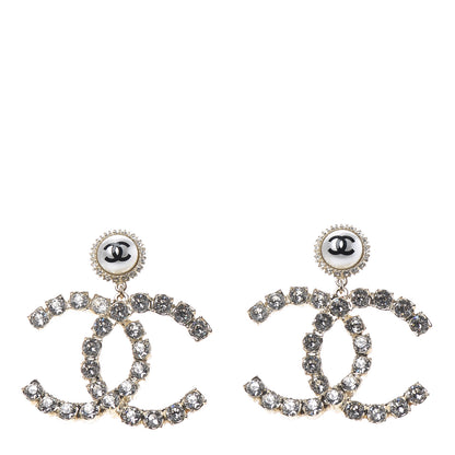 Chanel Crystal Pearl Large CC Drop Earrings Light Gold 1 of 4