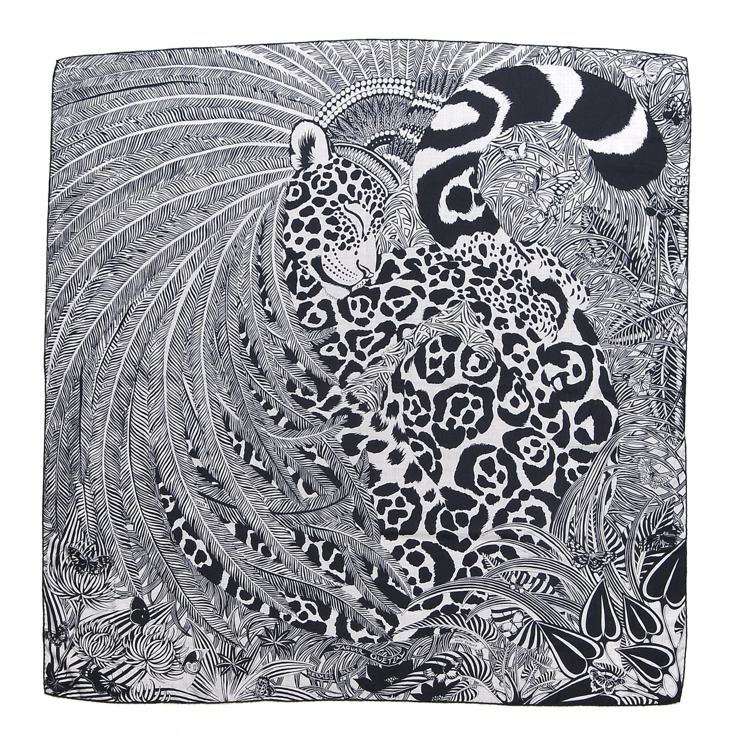 Cashmere Silk Jaguar Quetzal Shawl 140 Gris Chine Bleu Noir Gris