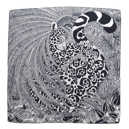 Hermes Cashmere Silk Jaguar Quetzal Shawl 140 Gris Chine Bleu Noir Gris 1 of 3