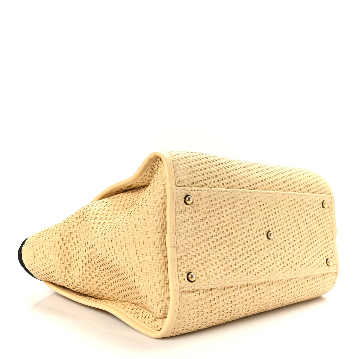 Straw Raffia Calfskin Chain Deauville Tote Beige Black