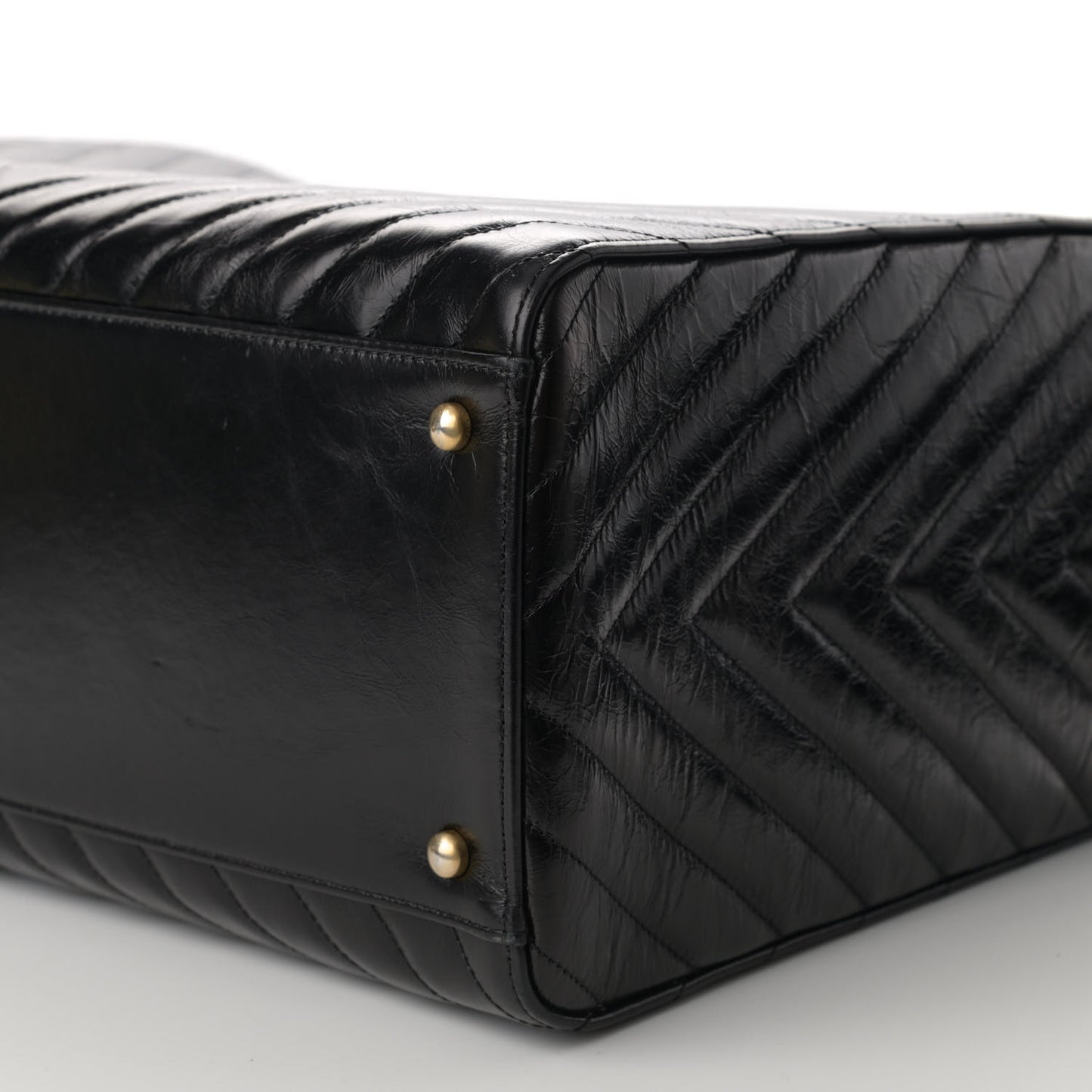 Aged Calfskin Chevron Large Coco Handle Shopping Tote Black