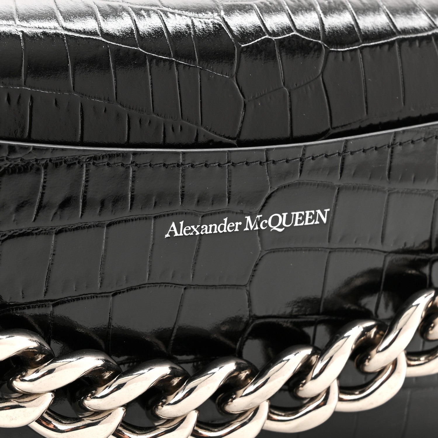 Alexander McQueen Croc Four Ring Knuckle Mini Chain Clutch Black 11 of 13