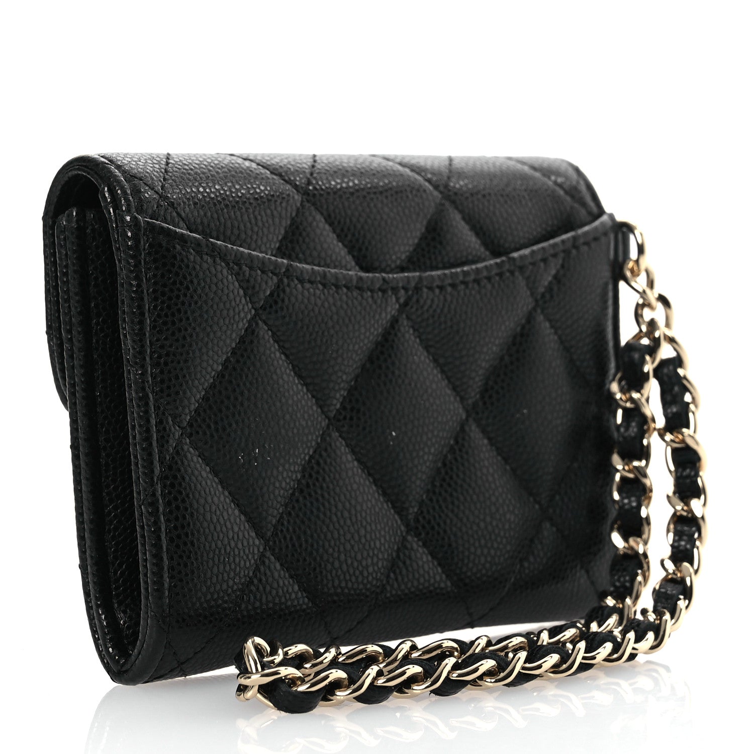 Chanel Caviar Quilted Flap Card Holder Chain Wristlet Black 3 of 11