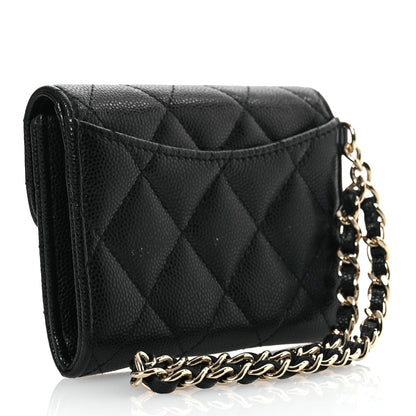 Chanel Caviar Quilted Flap Card Holder Chain Wristlet Black 3 of 11