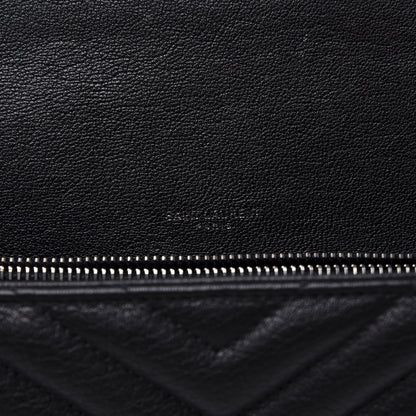 Saint Laurent Sheepskin Matelasse Chevron Monogram Large College Satchel Black 5 of 8