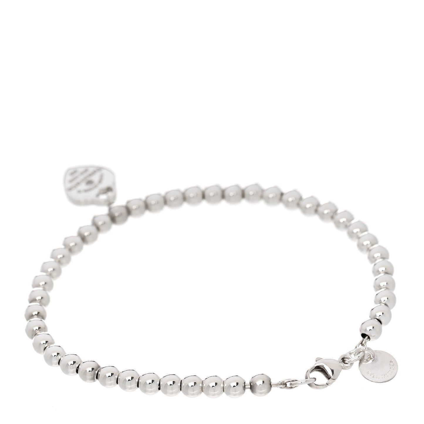 Sterling Silver Enamel Diamond 4mm Return to Tiffany Heart Tag Bead Bracelet Blue