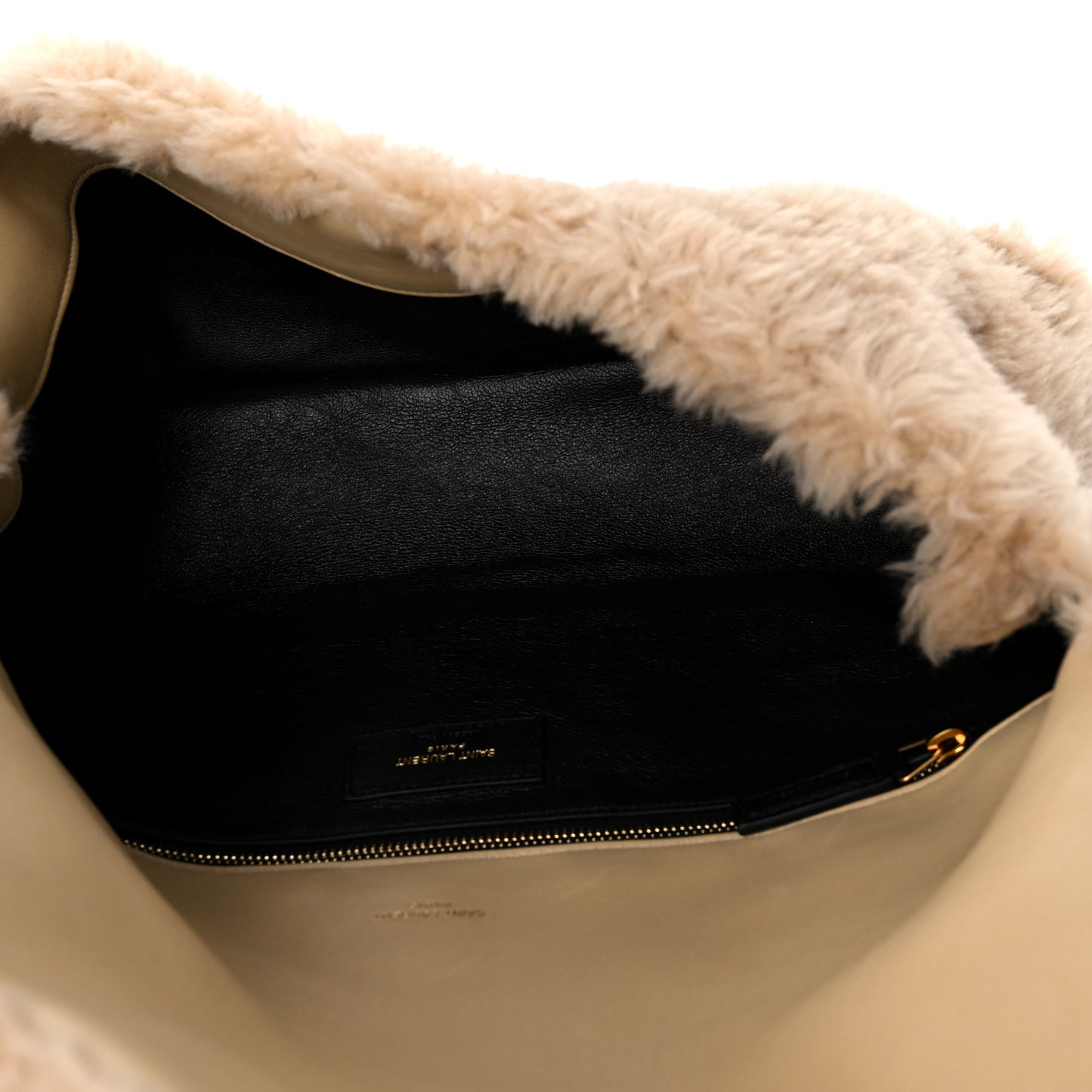 Shearling Lambskin Quilted Sade Puffer Envelope Clutch Natural Beige