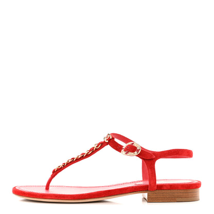 Chanel Suede Calfskin Thong Sandals 36 Red 1 of 12