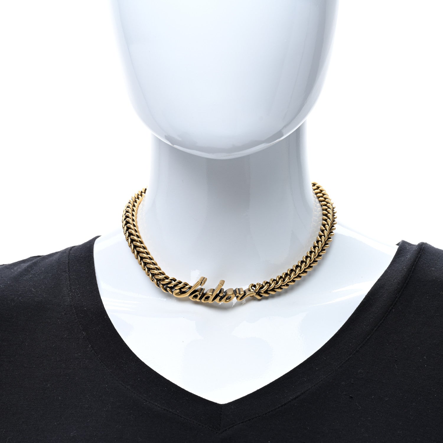 Christian Dior Metal J'Adior Logo Choker Necklace Aged Gold 2 of 4