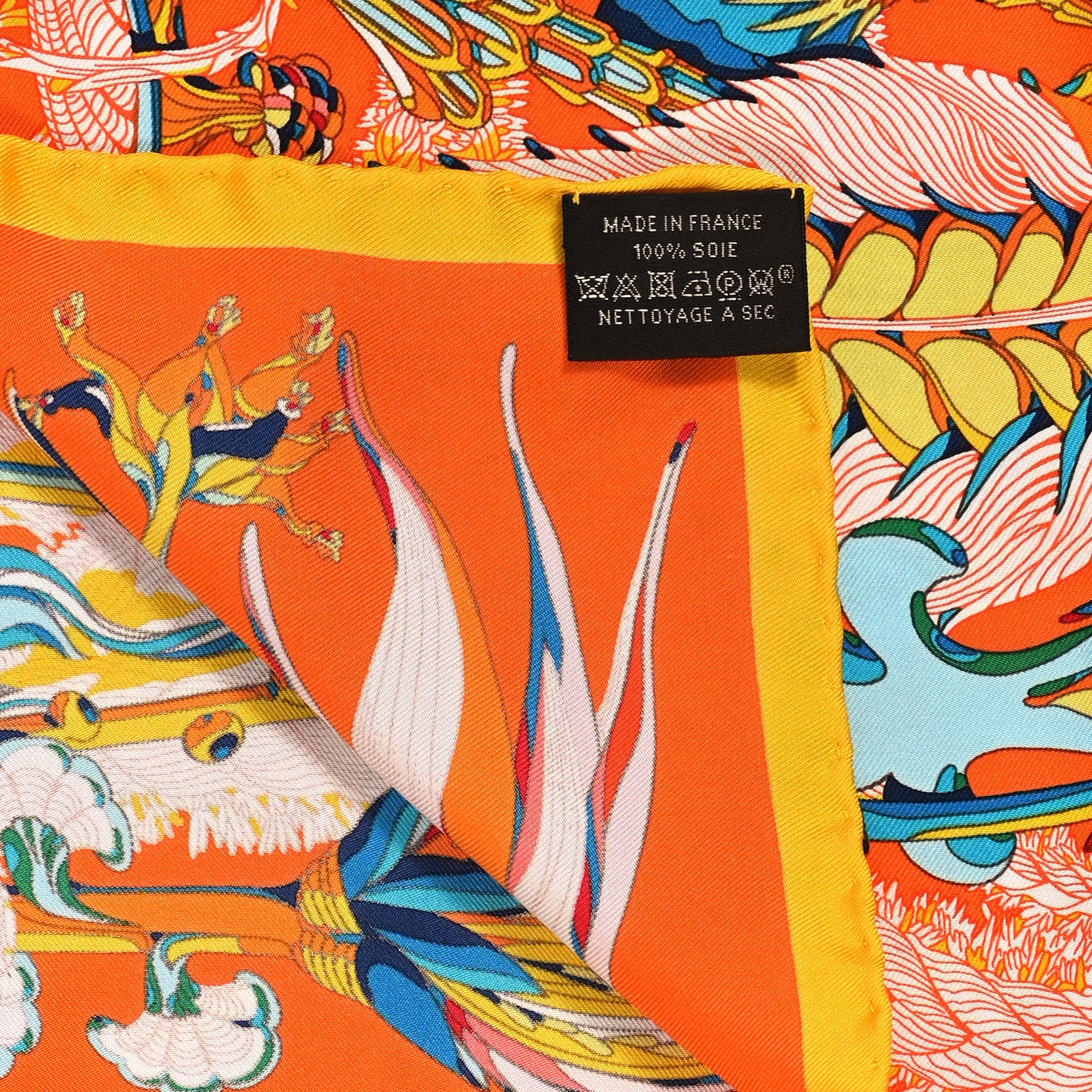 Silk Fantaisie Botanique Scarf 45 Orange Turquoise