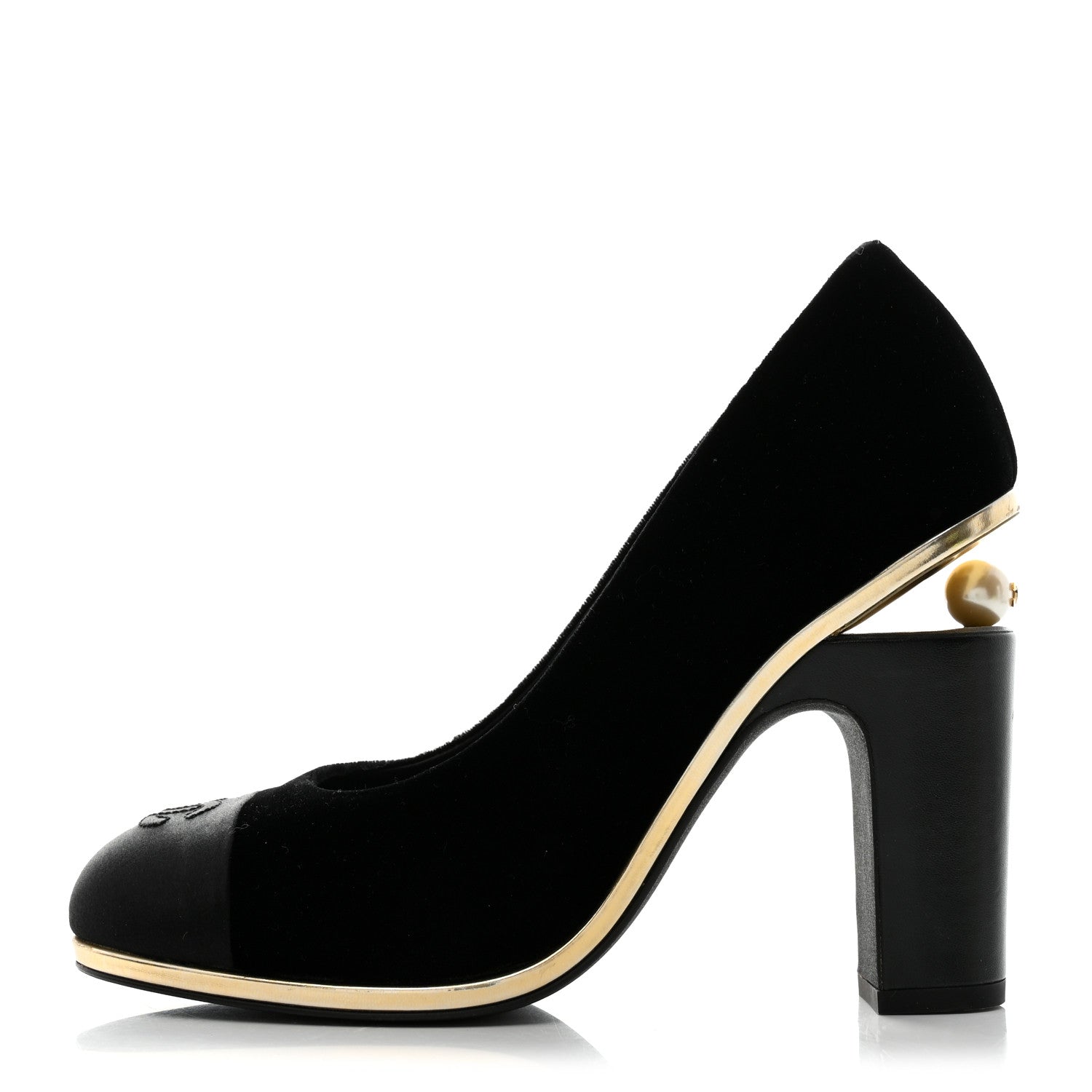 Chanel Velvet Satin Cap Toe Pearl Pumps 39 Black 1 of 9