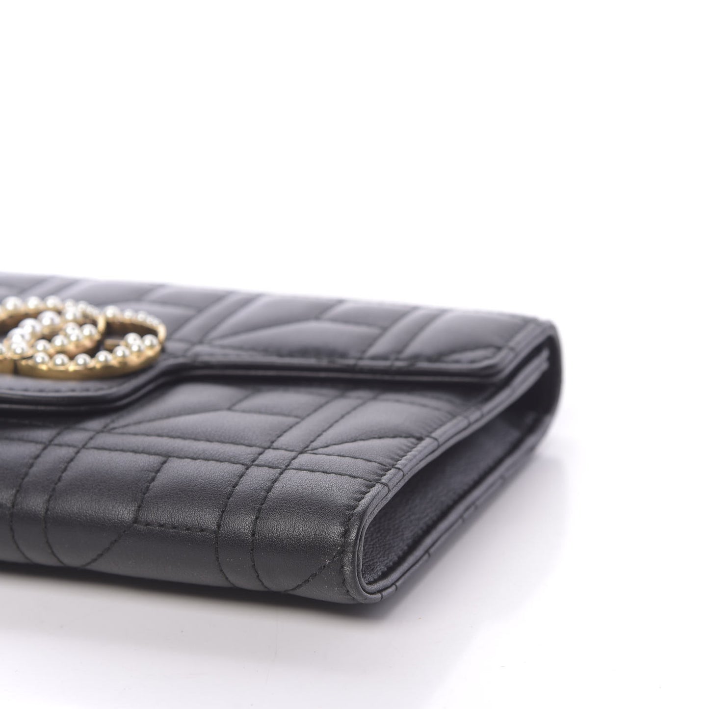 Calfskin Matelasse Mini Pearly GG Marmont Chain Wallet Black