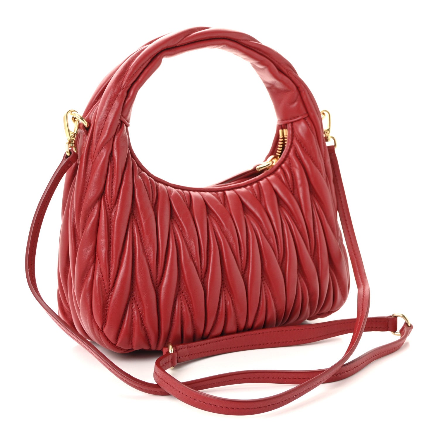 Miu Miu Nappa Matelasse Small Wander Hobo Rosso 3 of 9