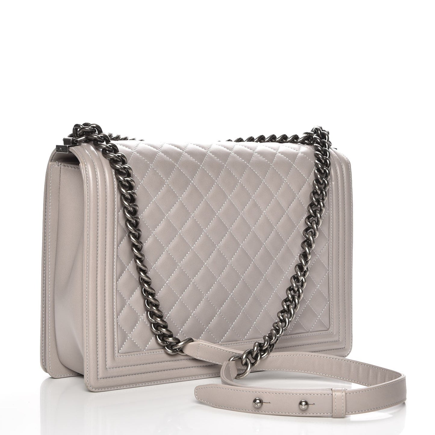 Lambskin Quilted Large Boy Flap Grey