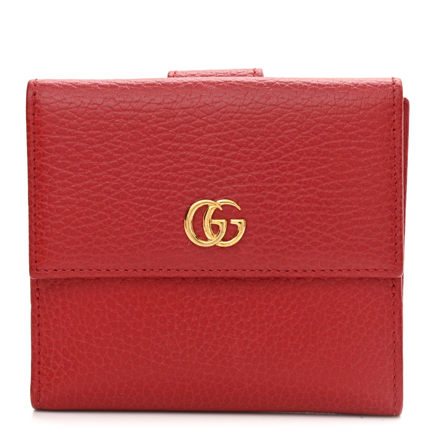 Dollar Calfskin Double G French Flap Wallet Hibiscus Red