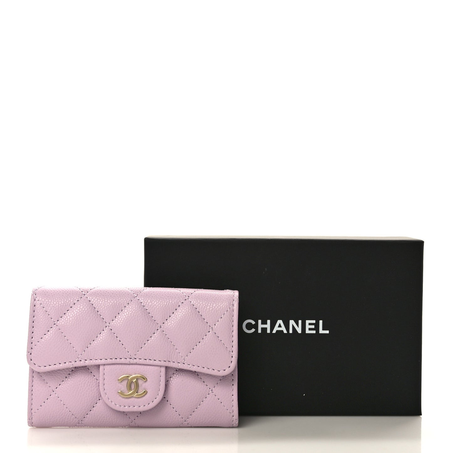 Caviar Quilted Flap Card Holder Wallet Light Purple