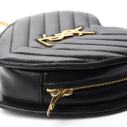 Saint Laurent Lambskin Matelasse Chevron Monogram Small Love Heart Chain Bag Black 7 of 10