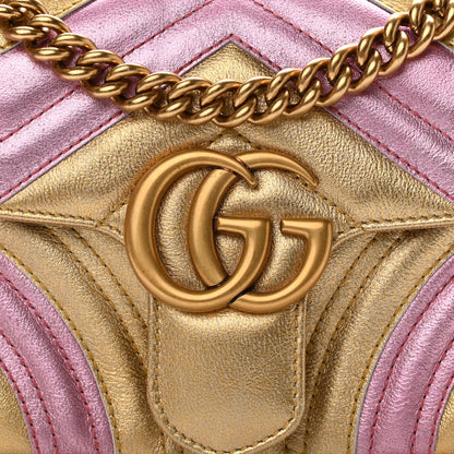 Gucci Metallic Calfskin Matelasse Mini GG Marmont Shoulder Bag Gold Pink 8 of 12