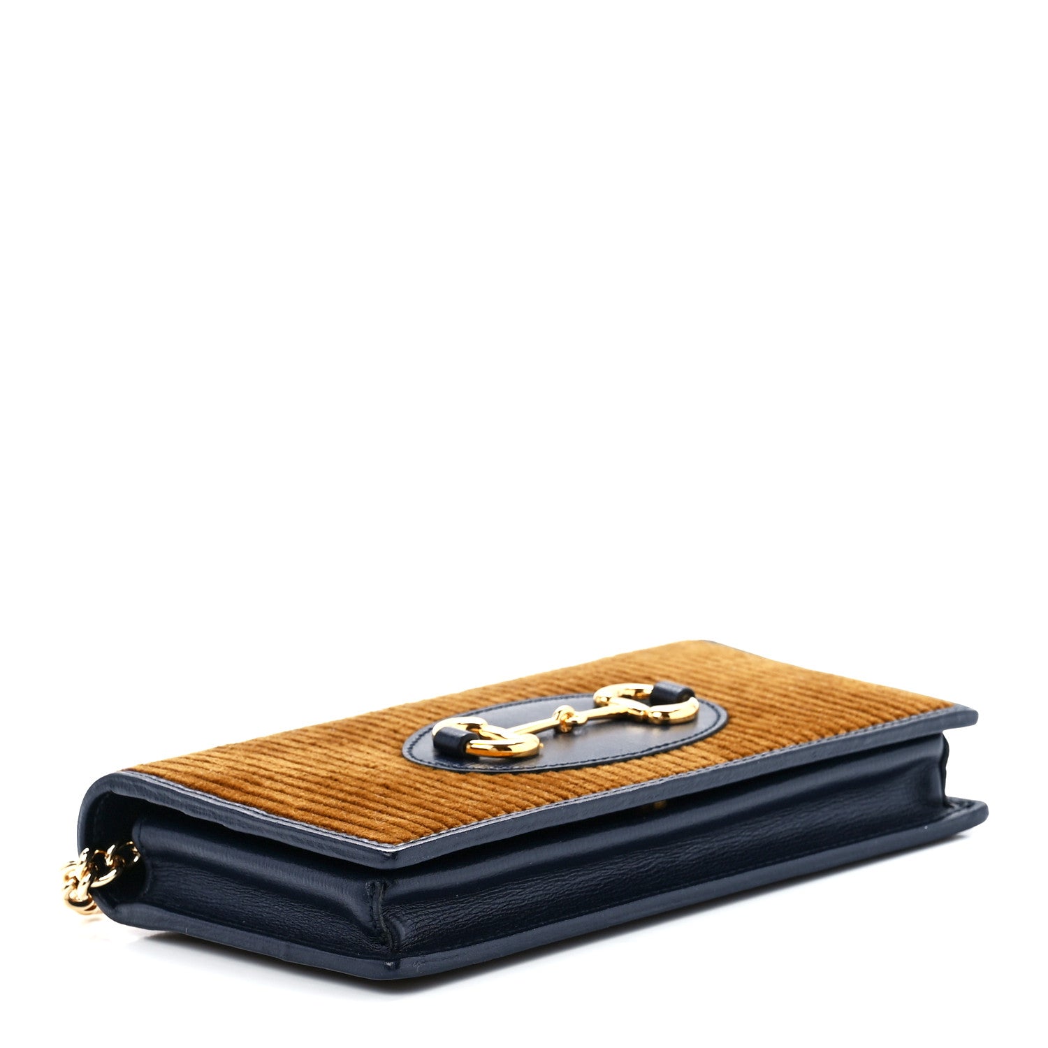 Gucci Lanzo Stretch Cord Azalea Calfskin Horsebit 1955 Wallet On Chain New Mud Blue 4 of 11